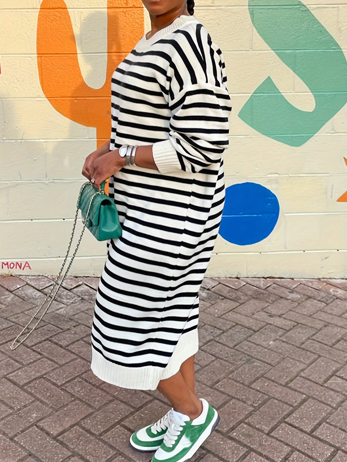 Preppy Dress Women's Plus Stripe Print Loose Fit
