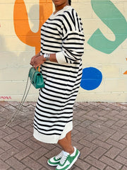 Preppy Dress Women's Plus Stripe Print Loose Fit