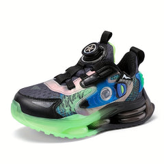 Boys Low Top Sneakers with Rotating Button Breathable Non-slip Shoes