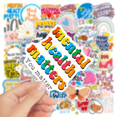 Set of 50 Mental Health Inspired English Stickers for Laptop Car Wallet & More