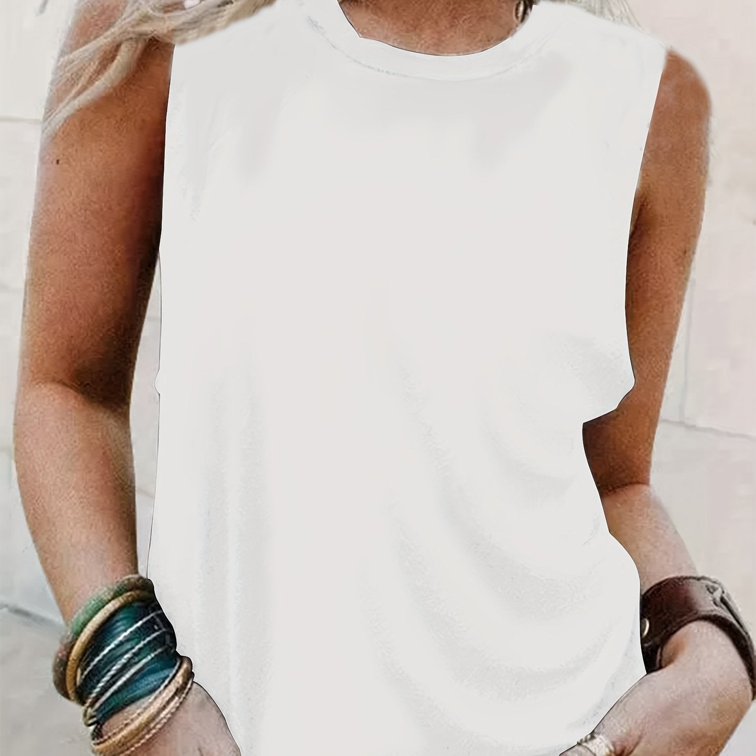 Sleeveless Crew Neck Tank Top for Women