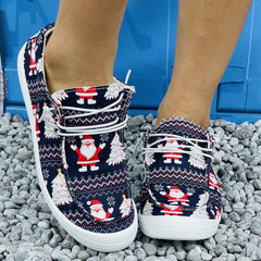 Women's Christmas Pattern Sneakers Anti Slip Comfortable Lace Up Shoes