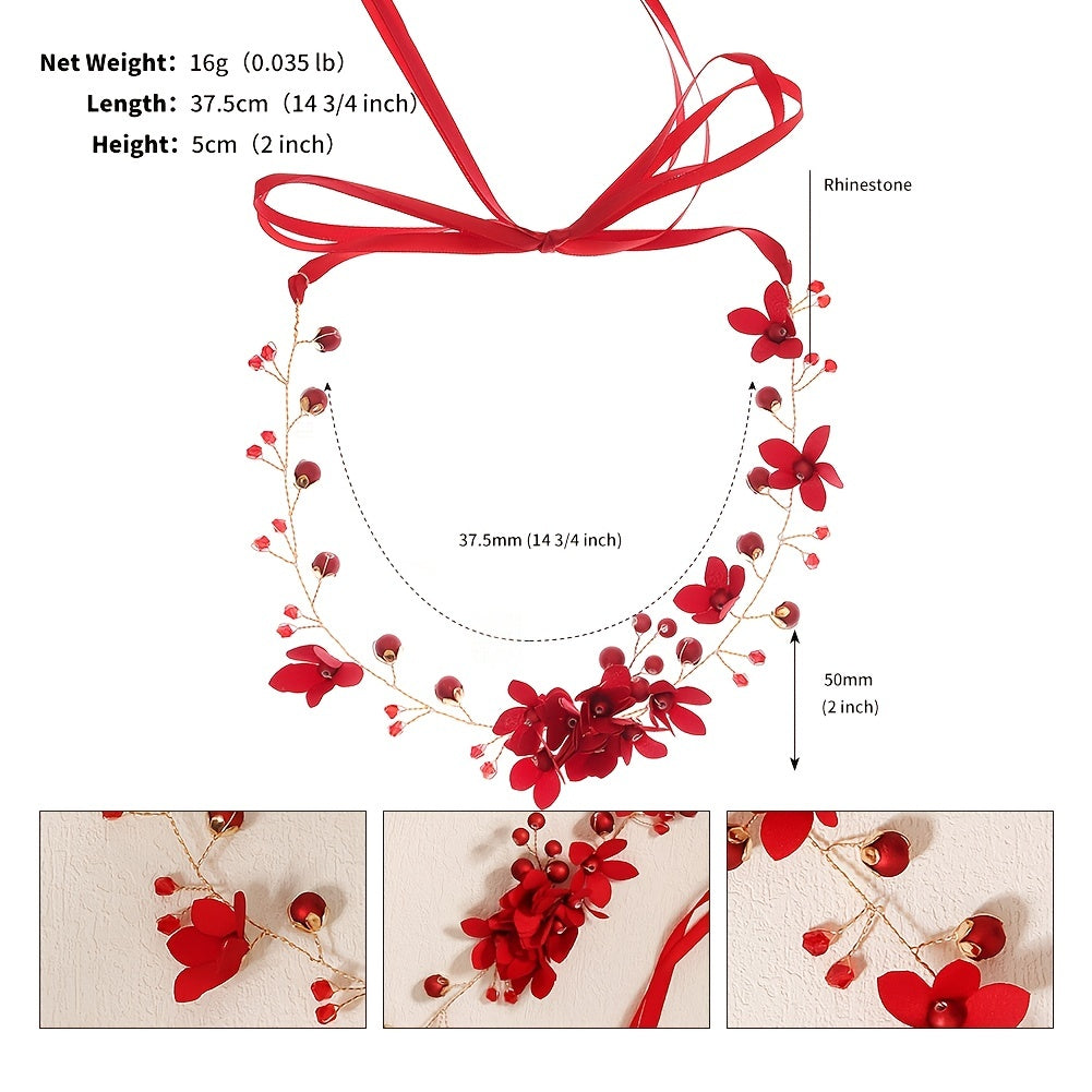 Red Pearl Flower Hairband Headband Party Favor Decorations