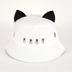 Y2K Hollow Cat Ears Bucket Hat Hip Hop Hot Sun Beach Hats