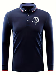 Skeleton On The Moon Pattern Men's Long Sleeve Polo Shirt