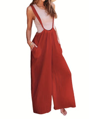 Solid Sleeveless Cami Jumpsuit Long Length Wide Leg Jumpsuit