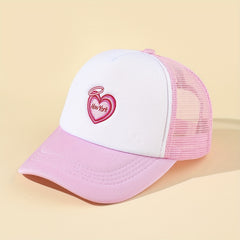 Pink Heart Embroidery Trucker Hat Baseball Cap Lightweight Dad Hats