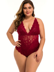 Lace Semi Sheer One Piece Pajama Women's Stretch Nightgown