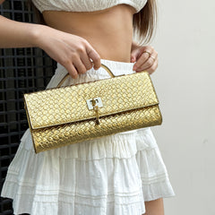 Women's Golden Embossed Handbag with Shoulder Strap