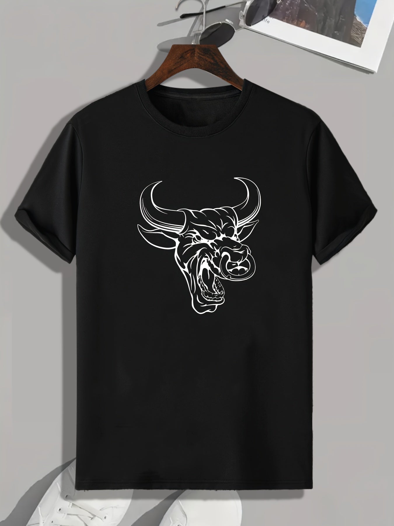Bull Print Men's Graphic T shirt Casual Comfy Tees For Summer Mens Clothing