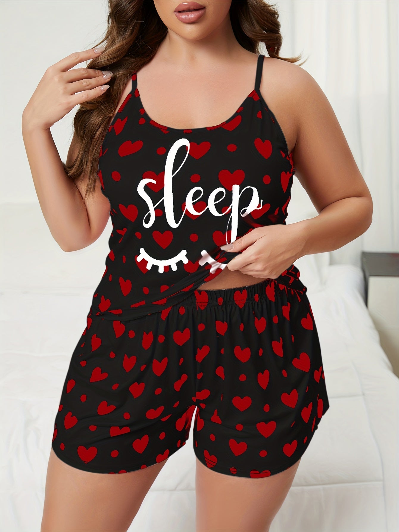 Heart & Polka Dot Cami Top & Shorts Set