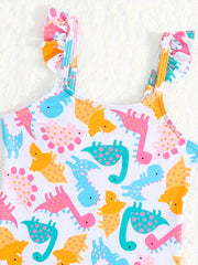 Baby Girls Dinosaur One-piece Swimsuit for Summer Vacations