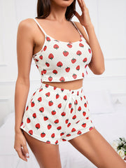 Women's Strawberry Print Waffle Pajama Set