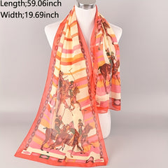 Stripe Horse Print Vintage Scarf Chiffon Shawl Sunscreen Head Wrap
