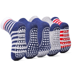 5pairs Baby Non Slip Toddler Socks Cotton Striped Crew Socks For Boys And Girls