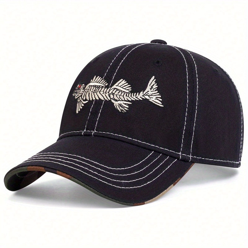 Men Fishbone Baseball Cap Adjustable Casual Hat Spring Autumn Summer Cap