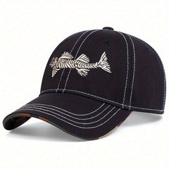 Men Fishbone Baseball Cap Adjustable Casual Hat Spring Autumn Summer Cap