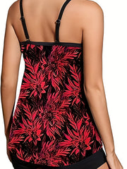 Floral Print Tankini Set Tie Front Cami Top & Shorts Swimsuit 2 Piece