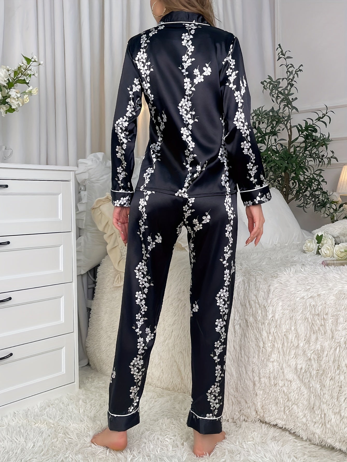 Floral Print Pajama Set Long Sleeve Top & Pants