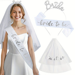 3pcs Bridal Veil Set with Rhinestone Hair Clips