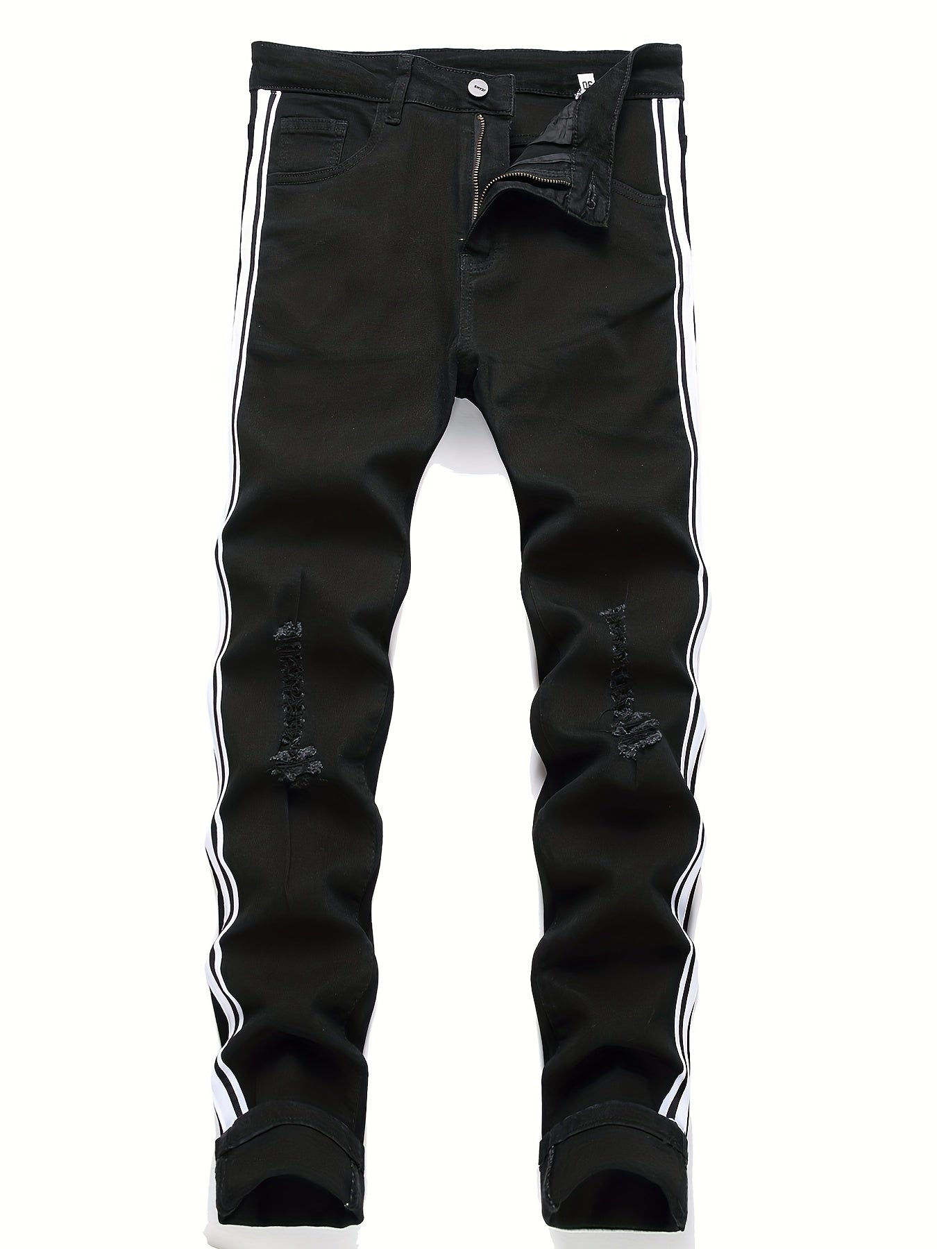 Stylish Patchwork Slim Fit Ripped Jeans Men's Casual Street Style Distressed