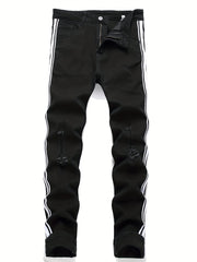 Stylish Patchwork Slim Fit Ripped Jeans Men's Casual Street Style Distressed