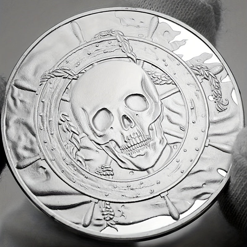 Skeleton Pirate Whale Silver Coin with Skull
