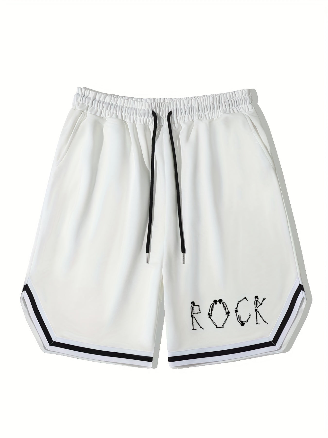 Men's Rock Print Basketball Shorts Casual Slightly Stretch Drawstring Shorts