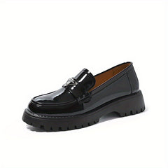 Women's Chunky Heel Loafers Comfortable Closed Toe Slip-On Shoes