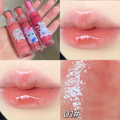 Cat Print 6 Jelly Lip Gloss Long Lasting Dew Sparkle Transparent Film
