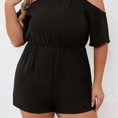 Cold Shoulder Short Sleeve Jumpsuit Medium Stretch