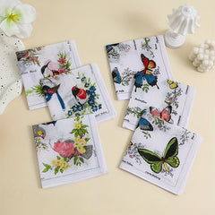 Set of 10 Handkerchiefs for Women Featuring Cartoon Birds And Bows