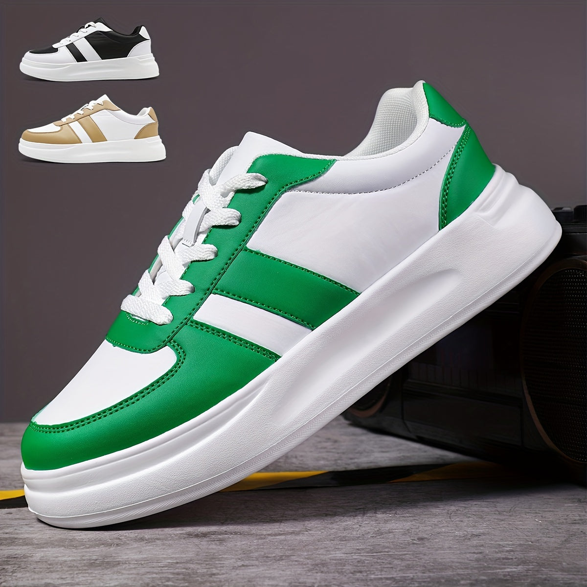 Men's Block Low Top Lace up Skate Shoes Outdoor Anti skid Platform Walking Shoes