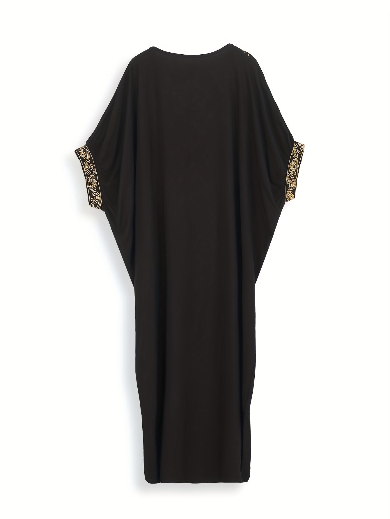Boho Kaftan Dress Women's Plus Golden Embroidered V Neck