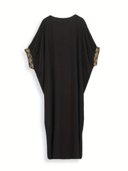 Boho Kaftan Dress Women's Plus Golden Embroidered V Neck