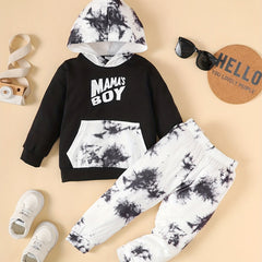 2pcs Baby Boys Casual Mama's Boy Hoodie & Tie Dye Sweatpants Set