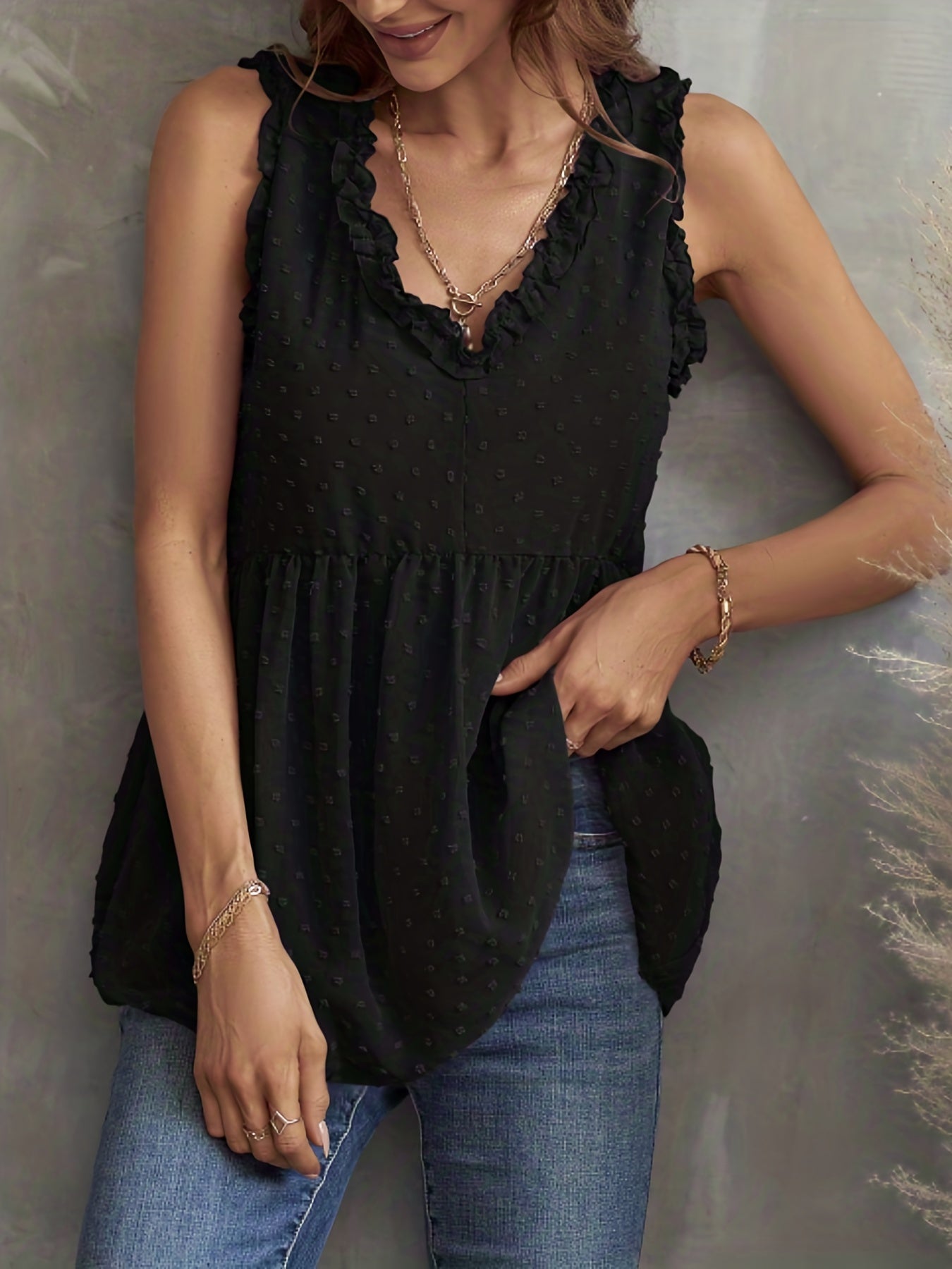 Chiffon V Neck Tank Top Casual Summer Sleeveless Loose Fit