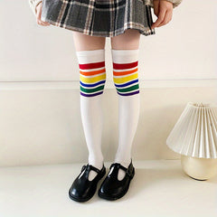 Girls Rainbow Over Knee Socks, Breathable Sport Socks