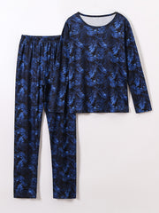 Boys Pajamas Family Outfit Leaf Print Top & Pants Set Kids Clothes