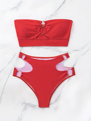 Ring Linked Bandeau Bikini Set Solid Two Piece Swimsuit