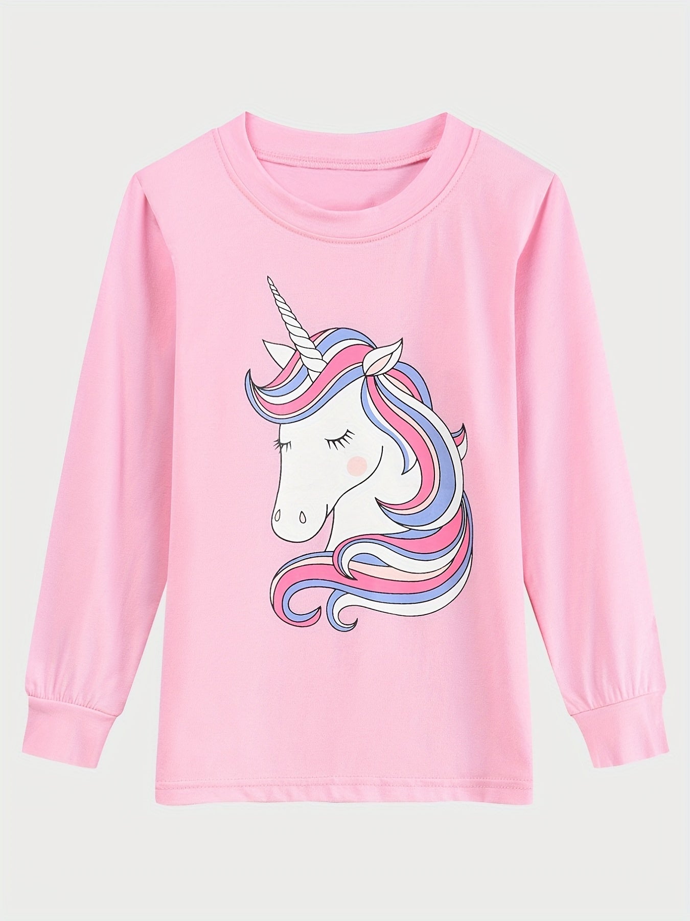 Girls Unicorn Print Long Sleeve Pajamas Set