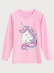 Girls Unicorn Print Long Sleeve Pajamas Set