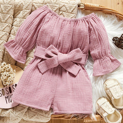 Baby Girls Off Shoulder Long Sleeve Romper With Pants