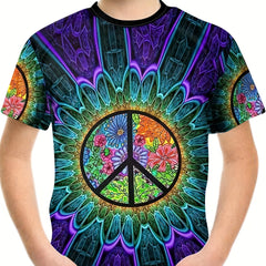 Boy's Peace Symbol Graphic T shirt Casual Tee for Summer Outdoor