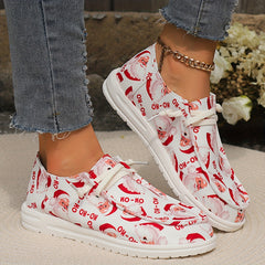 Christmas Santa Print Slip-On Canvas Sneakers Lightweight Loafers Shoes