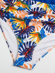 Colorblock Tropical Print Cut Out Bikini Set Women's Plus