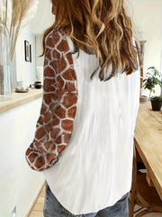 Cartoon Giraffe Print Button Up Long Sleeve Blouse