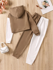 2 Girls Butterfly Print Crop Hoodie Sweatshirt & Pants Set