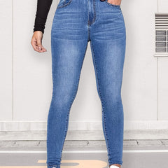High Waist Slash Pocket Skinny Denim Jeans