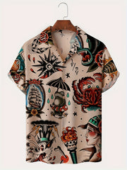Men's Short Sleeve Shirt Casual Vacation Button Up Tee